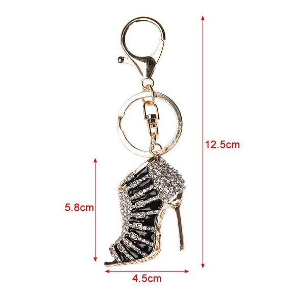 Red & Gold Crystal High Heel Shoe on Gold Keychain - Picture 2 of 8